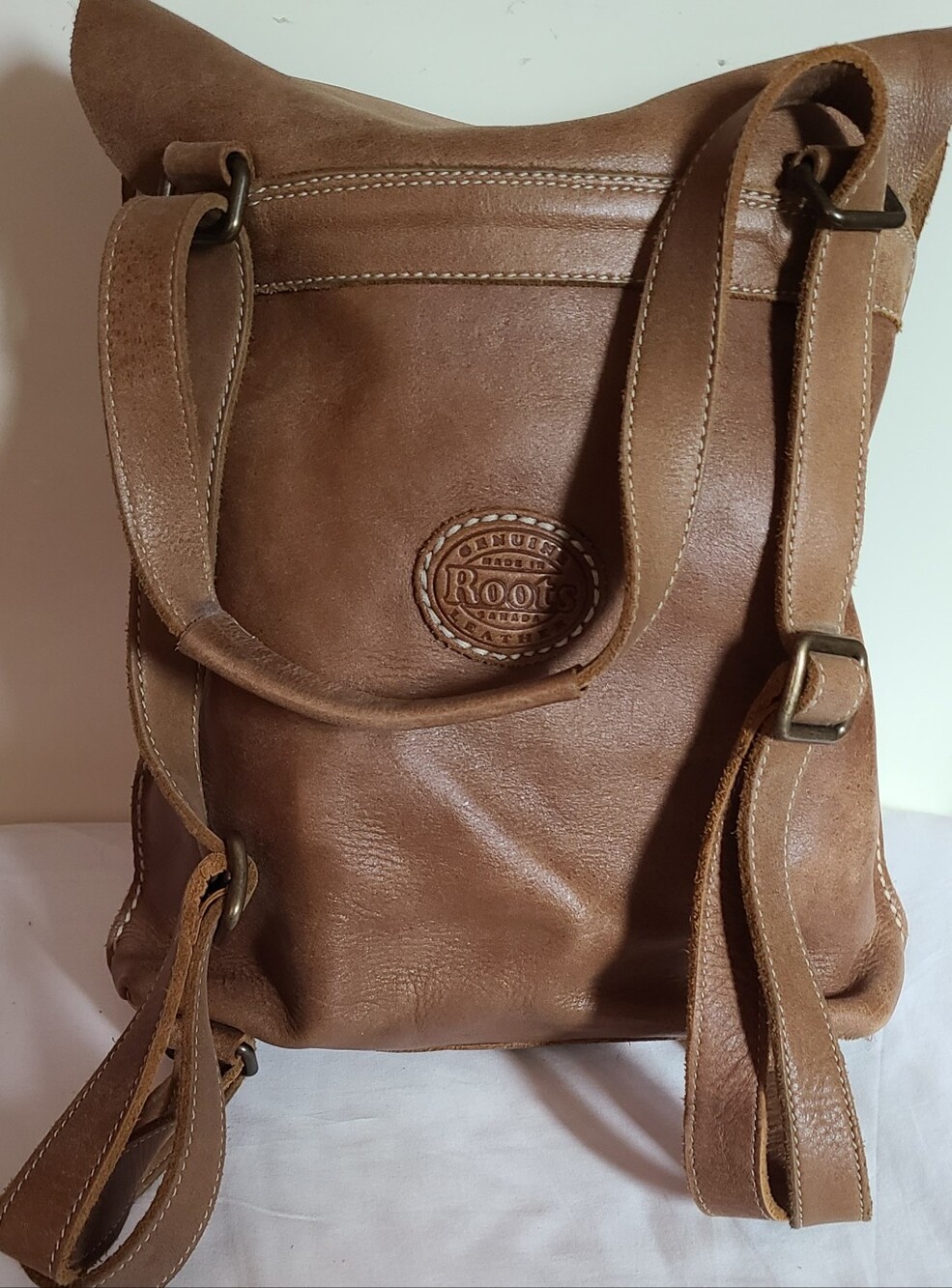 ROOTS Tan Leather Backpack Tote - Roots